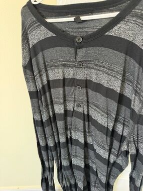 Banana Republic Black & Gray Striped Button Front Top